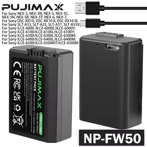 PUJIMAX New 2250mAh NP-FW50 NPFW50 Battery For Sony ZV-E10 Alpha A6400 A6000 A6300 A6500 A5100 A7 A7