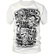 KATUN Japanese Men's T-shirt "3 Wise Monkeys" Daruma Lucky Symbol, 100% Ultra Soft & Breathable Cott