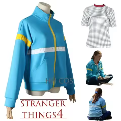 ★Halloween Cosplay Costume Max Mayfield Blue Sweater Plaid Shirt Eleven Lucas Hell Fire Club Un Glob