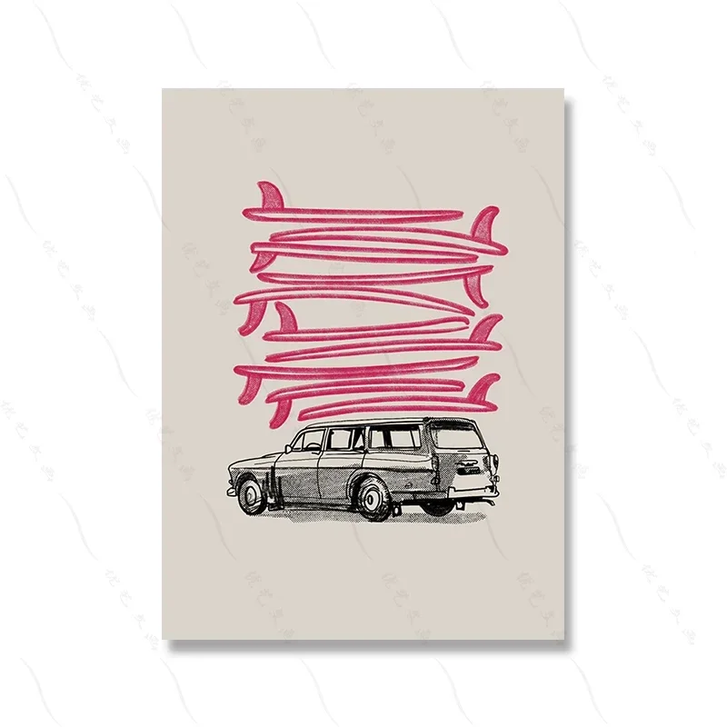 Minimalist Wall Art Vintage Beach Abstract Surf Wagon Print Canvas Painting Posters For Living Room