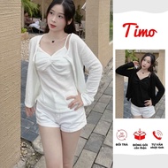 Set of 2 long-sleeved cardigans with Korean-style bow tie top for a seductive figure AOT074