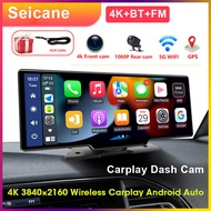 Seicane 10.26 นิ้ว Dash Cam 4K เลนส์คู่ Night Vision รถ DVR Dash Cam 24 ชั่วโมงที่จอดรถกล้องวงจรปิด Dash Cam ADAS Carplay และ Android Auto สนับสนุน GPS WIFI BT Carplay