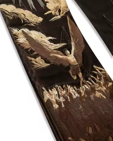 American Harajuku Retro Bat Pattern Embroidered Loose Jeans Street Y2K Pants Men and Women Fashionab