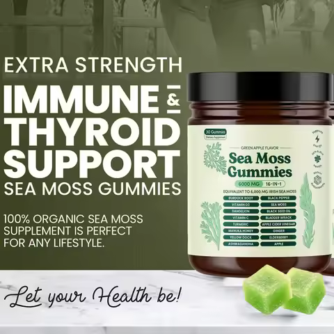 Sea Moss 6000mg Gummies with Bladderwrack and Burdock Root - Natural Irish Sea Moss for Immune, Thyr