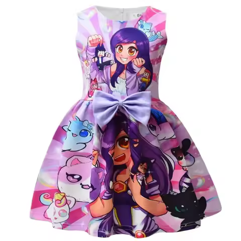 ♥AA Anime Game Aphmau printing baby girls Giselle cosplay princess dress kids birthday Christmas par