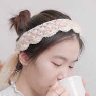 鉤針編織髮帶 | 綁帶式鉤織寬髮帶 | 異材質針織髮帶 | 粉紗荳荳