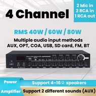 4CH Power Amplifier Bluetooth Karaoke or PA Amp support 2 different sound ohm speaker RMS 4*40W 60W 