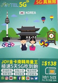 JOYTEL 【韓國】 5G 不限速真無限 吃到飽 上網/電話卡