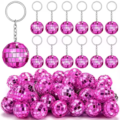 RANA Mini Disco Ball Key Chain, 25Pcs Rose Red Disco Keychains Bulk For Party Favors For Party Decor