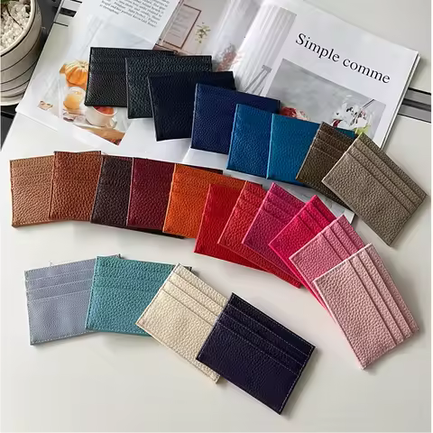 Monogrammed Initials Classic Men Slim Wallet Genuine Cow Leather Card Holder Women Pebble Leather Co