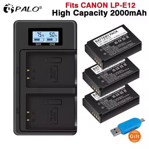 PALO 100% Original LP-E12 LP E12 LPE12 Li-ion Battery+LCD USB Dual Charger for Canon EOS M50, EOS M1