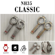 36mm/39mm Watch Case Stone Bezel+Watch Strap Sapphire Glass Solid-Back for NH35/NH36/4R/7S Movement