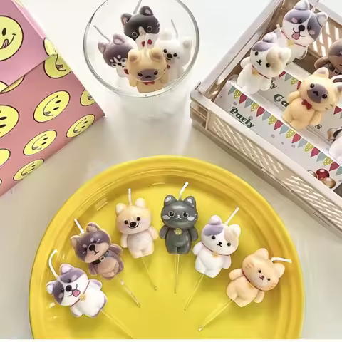 3pcs Cat Dog Birthday Candles Cake Decoration Kids Puppy Cake Toppers Pet Birthday Candles Party Bak