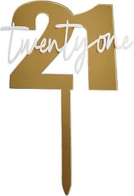 21st Birthday Cake Topper,Twenty One Charming Gold Birthday Cake Decoration,Acrylic Material with Re