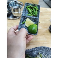 Fataco black stone-patterned melamine 2-compartment dipping bowl - C 103: 14.8 x 7.4 x 2.0 cm