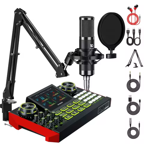 Tenlamp Live Streaming Gaming Audio Mixer, Podcast Equipment with 3.5mm Condenser Mic, Sound Board C