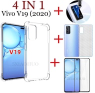 (4in1) สำหรับVivo V21 V19 เคสโทรศัพท์มือถือ Vivo V23E V21 V20 Pro V20SE เคสโทรศัพท์แบบใส +ฟิล์มกระจกนิรภัยเต็มหน้าจอ + ฟิล์มหลัง + ฟิล์มเลนส์