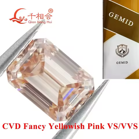 1ct VVS1 Clarity CVD Diamond Fancy Yellowish Pink Emerald Cut GEMID Certified Lab-Grown Loose Stone