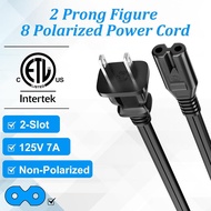 2 Prong Power Cord 4 FT (2-Pack), Non-Polarized AC Power Replacement Supply Cable, 7A, 125V, ETL Com