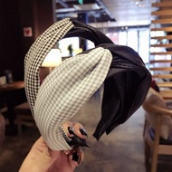 🇲🇾(HB3) South Korea's new high-end Faux leather check, cross-knotted hook, wide-brimmed headband