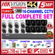 HIKVISION 5MP Full Set 🌟16-CHANNEL🌟 Full HD 1920P HIK CCTV 16CH DVR + Camera + 1TB HDD + Power Suppl