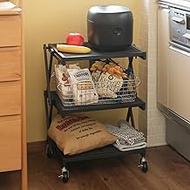 Yamazen LOW-3(BK) Wagon (Folded), Ready to Use (Complete Main Unit, Just Attach Casters), 3 Tiers, W