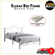 Living Mall Eldeah Queen Size Metal Bed Frame In White and Copper Colour W/ Optional Mattress Add On