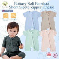 SG - Buttery Soft Bamboo Short Sleeve Double Zipper Playsuit Zip Baby Onesie Jumper Baby Romper Todd