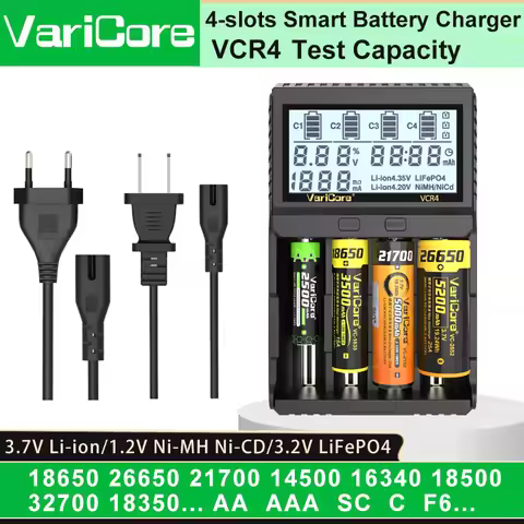 VariCore VCR4 Test Capacity Smart Battery Charger for 3.7V Li-ion 18650 21700 26650 18350 3.2V LiFeP