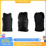 Mens Rib Protector Padded Vest Compression Shirt Training Vest with 3-Pad for Football Soccer Basket