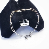 Authentic 925 Silver Bracelet - 925 Silver Square Bracelet with White Gold Plating (GT011)