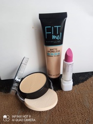 Paket Bedak padat Dan Foundation Maybelline Fit Me Free lipstik Padat