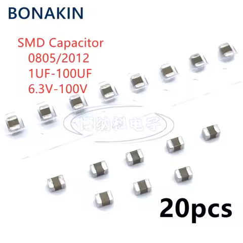 20PCS 0805 SMD Capacitor 1UF 2.2UF 4.7UF 10UF 22UF 47UF 100UF 6V3 10V 16V 25V 35V 50V 63V 100V X7R X