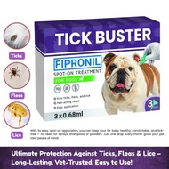 Fipronil Tick Buster Spot-On for Dogs 3x0.68ml – Anti Tick, Flea & Lice Treatment, Long Lasting