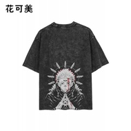 Hoa Đẹp Thương Hiệu Jujutsukaisen Gojo Satoru Áo Thun Cotton Thoáng Khí Mùa Hè Retro Giặt Nước Đen T
