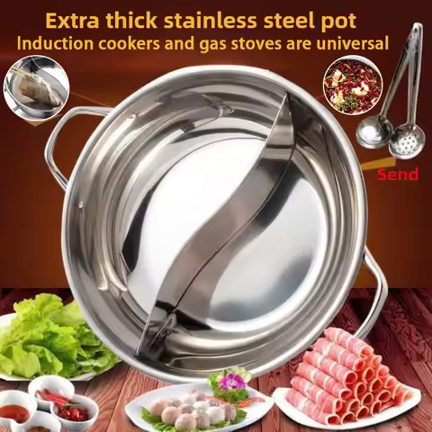 New 304 stainless steel clear soup pot Double-flavor hot pot induction cooker pot Erwei hot pot pot 