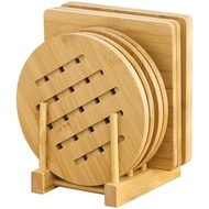 GHWIE Bamboo Heat Insulation Pad with Bracket-Kitchen Heat-Resistant Pot Pad, Multifunctional Heat I