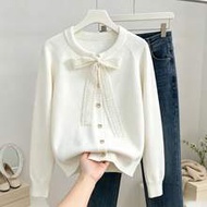 Plus Size 1XL-5XL Women's Knit Cardigan, Warm Casual Long Sleeve Autumn/Winter Clothing White