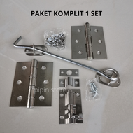 [ MURAH ] Satu Set Engsel 3" inch Jendela Komplit Hak Angin Cantolan Jendela Kayu Stainless + Grende