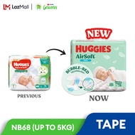 HUGGIES AirSoft Diapers for Newborn Baby NB68 (1 pack) Breathable and Soft diaper