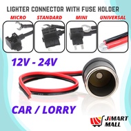 CAR LORRY CIGRATTE LIGHTER CONNECTOR WITH FUSE HOLDER 12V 24V Socket Adaptor Plug Port Extension Head Hub Charger Kereta