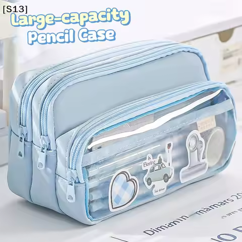 Chic Solid Color Pencil Korean Simplicity Transparent Pen Pouch Large Capacity Stationery Organizer 