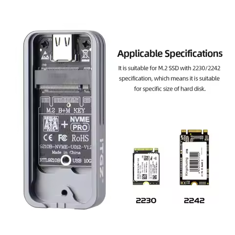 M.2 NVMe/NGFF SSD Case M.2 NVME SSD Case Enclosure M-key USB3.2 Gen2 M.2 NVMe Metal SSD Case Aluminu