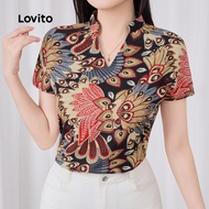 Lovito Boho Blouse Plicated Spring/summer Blouse for Women L142ED448 Lovito Blus Boho Plicated Musim