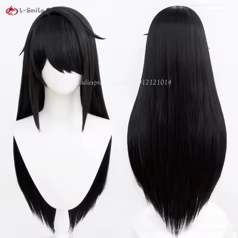 Student Ame Angel-chan Cosplay Wig 80cm Long Black Wig Heat Resistant Synthetic Hair OMG Kawaii Ange