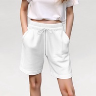 Branché Pants Above Knees Elastic Waist Straight White Causal Sporty Basic Shorts กางเกง กางเกงขาสั้น กางเกงผ้าโรเชฟ สีขาว หลวม 2403006180101