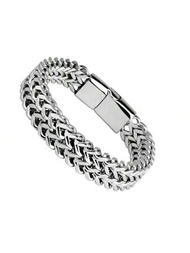 Pulsera Plata Hombre Y Mujer Esclava Caballero Brazalete moda Simple Estilo de lujo Pulsera de cadena de doble cara para hombres y mujeres, Estilo punk, Plata