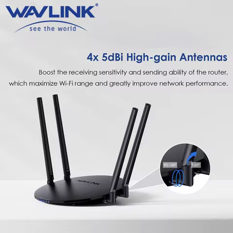 WAVLINK Wireless Router Long Range 1200Mbps Dual Band 5GHz+2.4GHz WiFi 5 With 1000Mbps WAN/LAN Suppo