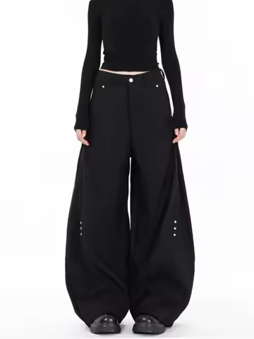 Women Casual Black Long Trousers Gyaru Pants Y2K Japanese Bell-Bottom Harajuku Low Rise Kpop Baggy F