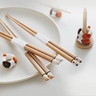 日本霜山 日本製圓滾滾動物系列木筷(19.5cm)-2雙組-多款可選/ 兔子